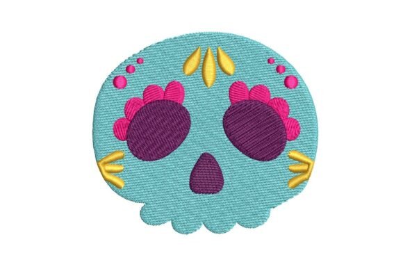 Colorful Blue Sugar Skull Embroidery Design